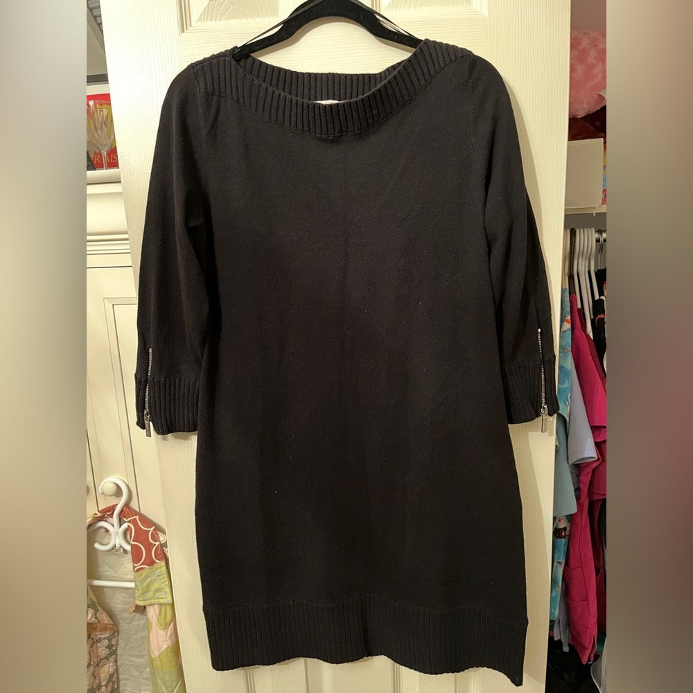 Black Michael Kors Sweater Dress with Zipper Detail